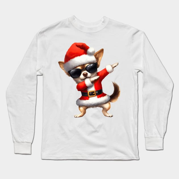 Christmas Chihuahua Dog Dabbing Dance Long Sleeve T-Shirt by Chromatic Fusion Studio